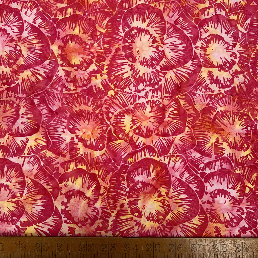 Hoffman Bali Cotton Lawn Indonesian Fuchsia Bloom Pink Yellow Floral Dress Fabric Ruler