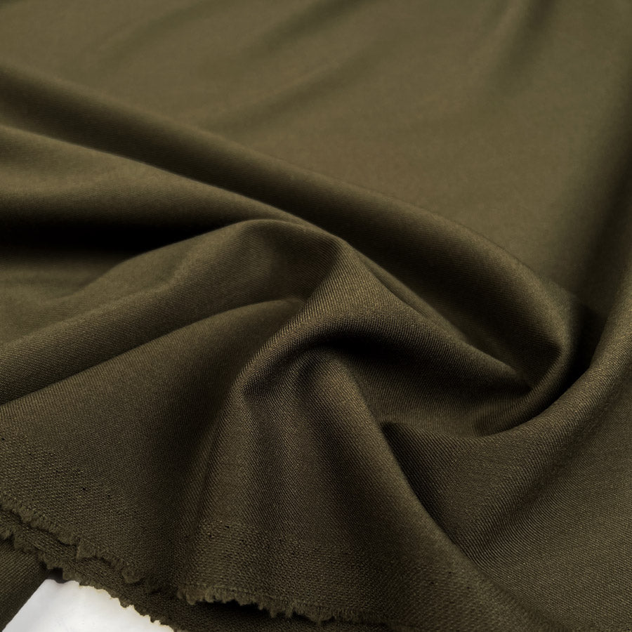 Italian Weave Olive Green Wool Elastane Ex Designer Stretch Suiting Fabric CU