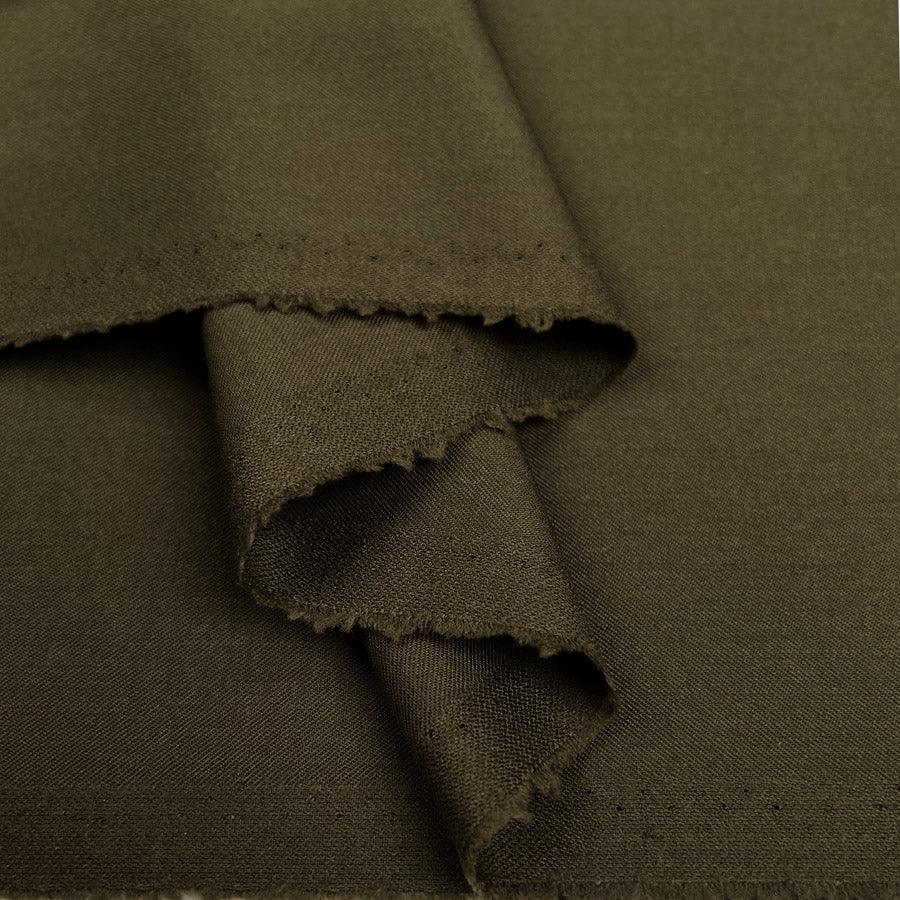 Italian Weave Olive Green Wool Elastane Ex Designer Stretch Suiting Fabric Fold