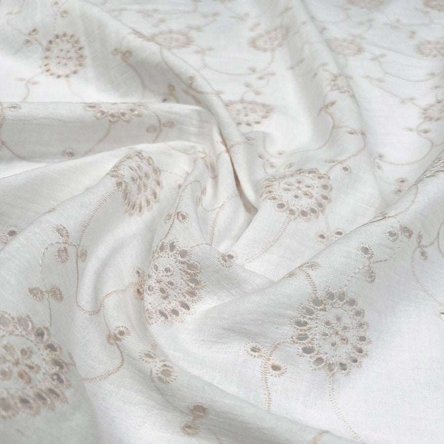 Milano Embroidered Double Gauze Pink Cream Ex Designer Italian Cotton Dress Fabric CU