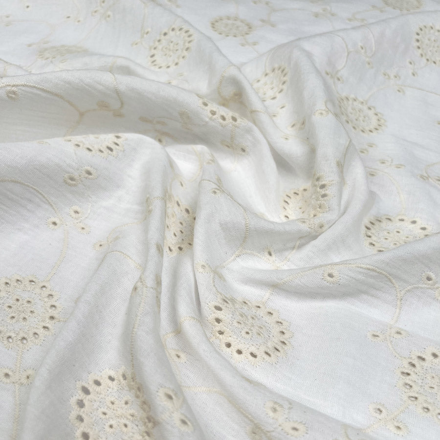 Milano Embroidered Double Gauze Yellow Cream Ex Designer Italian Cotton Dress Fabric CU