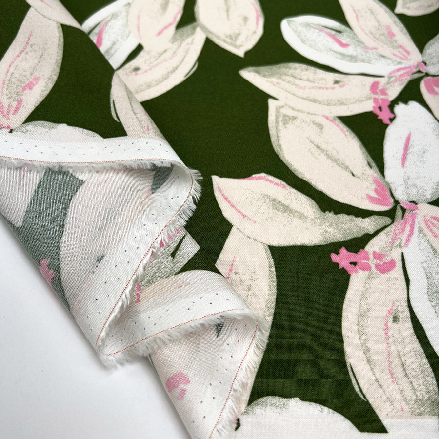 Milford Viscose Green Pink Floral Woven Dress Fabric Fold