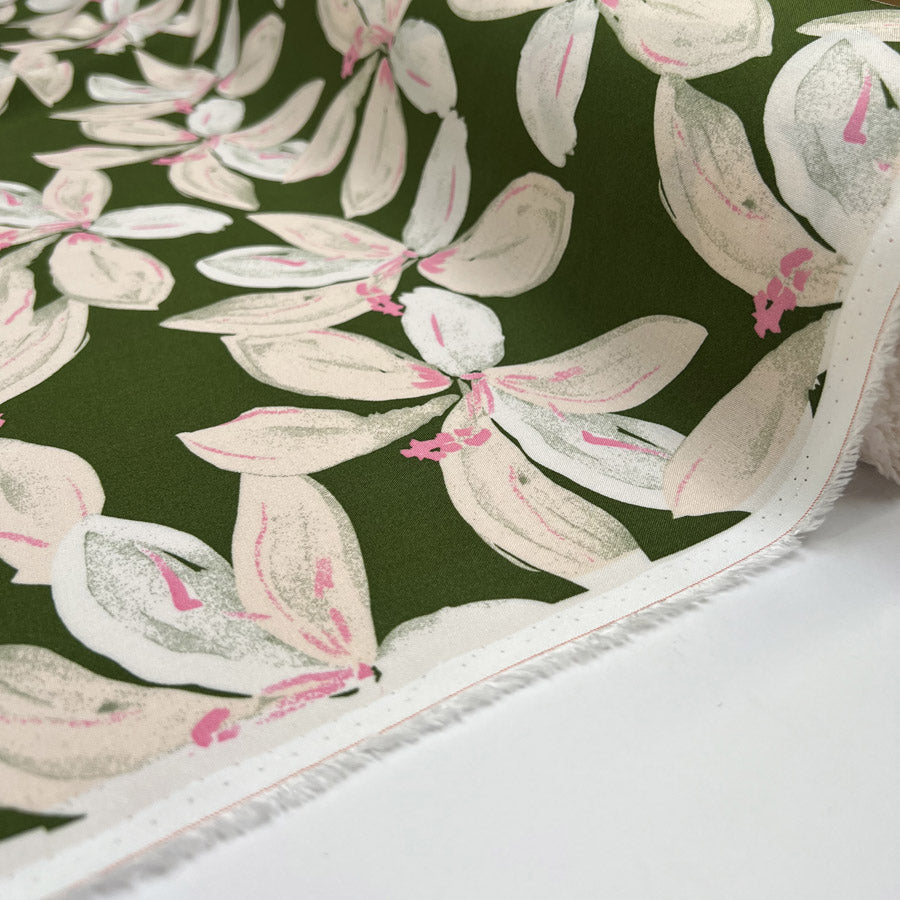 Milford Viscose Green Pink Floral Woven Dress Fabric Roll
