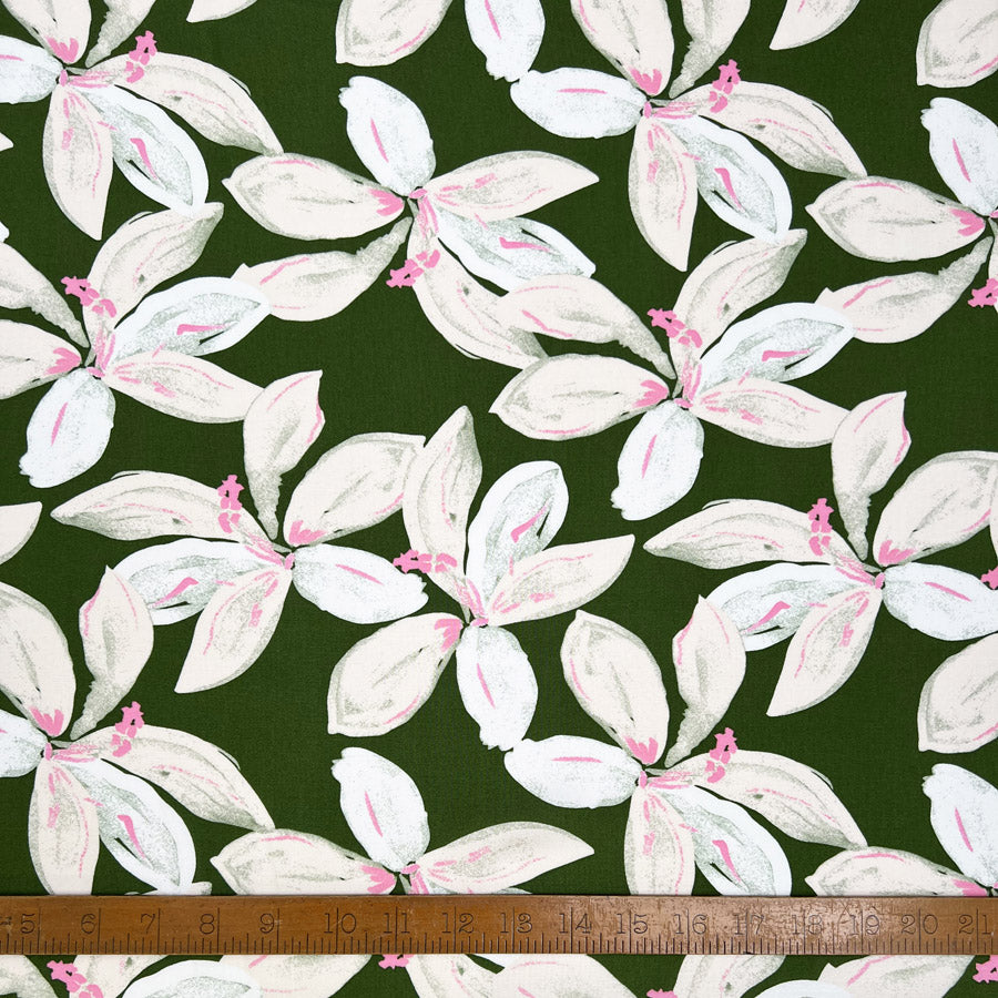 Milford Viscose Green Pink Floral Woven Dress Fabric Ruler