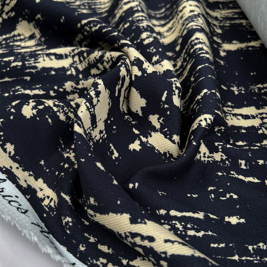 Mottle Twill Cotton Abstract Navy Cream Oeko Tex Trouser Fabric CU