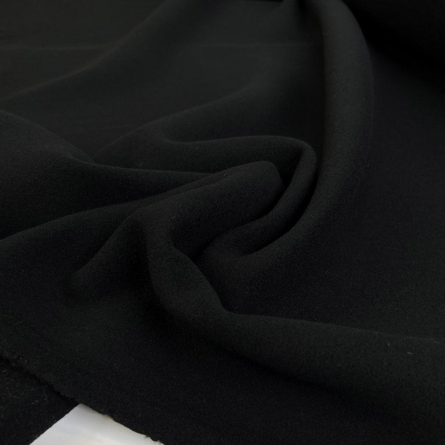 Nero Liscio Wool Cashmere Black Italian Plain Coating Fabric CU