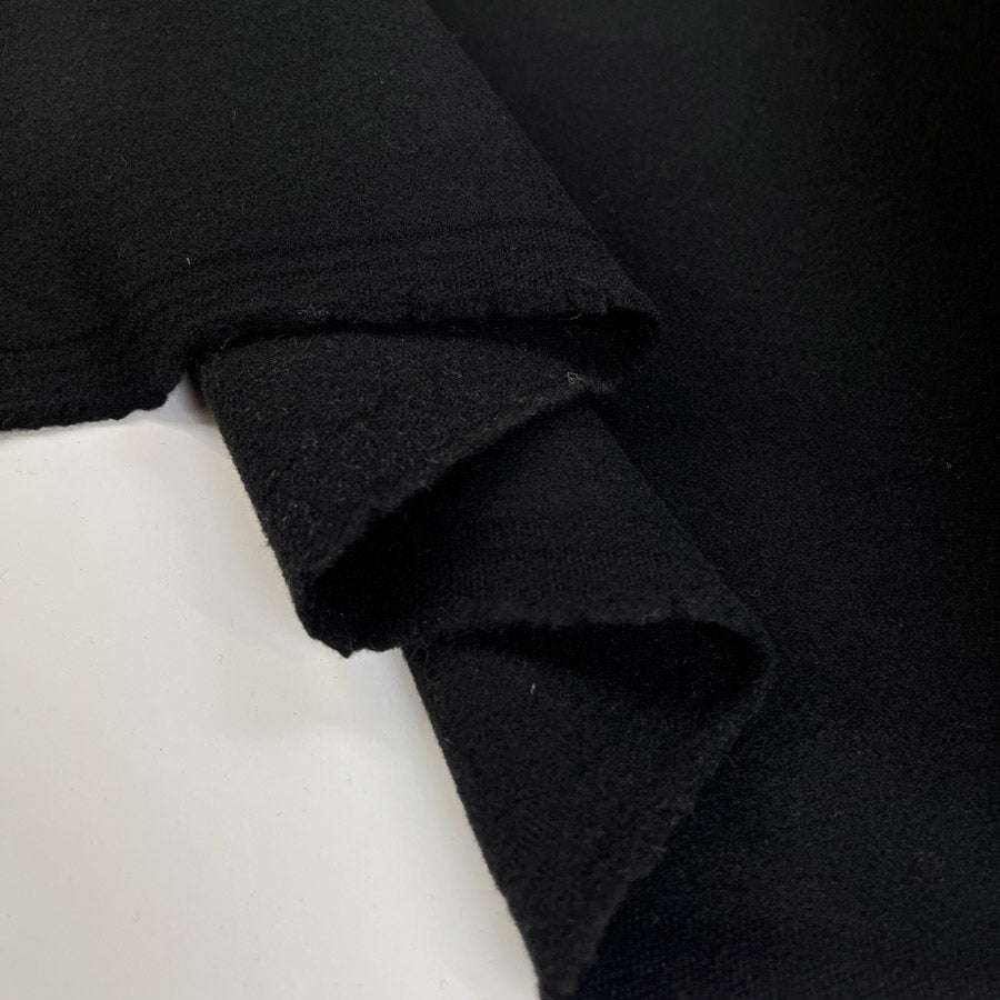 Nero Liscio Wool Cashmere Black Italian Plain Coating Fabric Fold