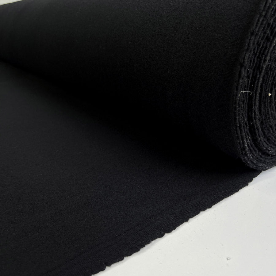 Nero Liscio Wool Cashmere Black Italian Plain Coating Fabric Roll