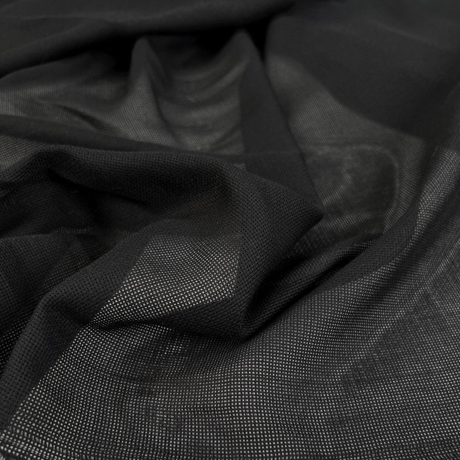 Open Knit Cotton Black Woven Fabric CU