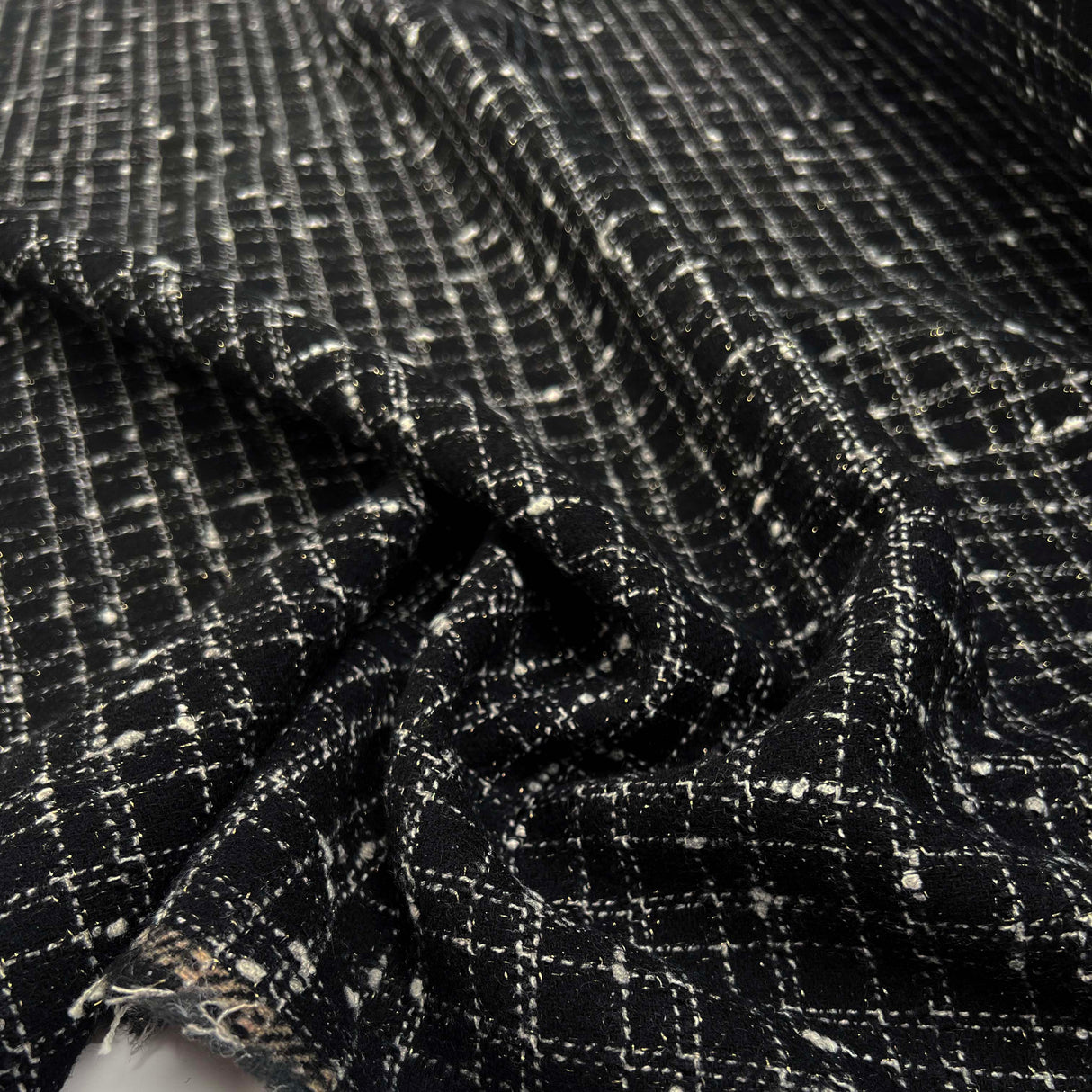 Slater Polyester Wool Mix Black Check Boucle Woven Coating Fabric Close-up