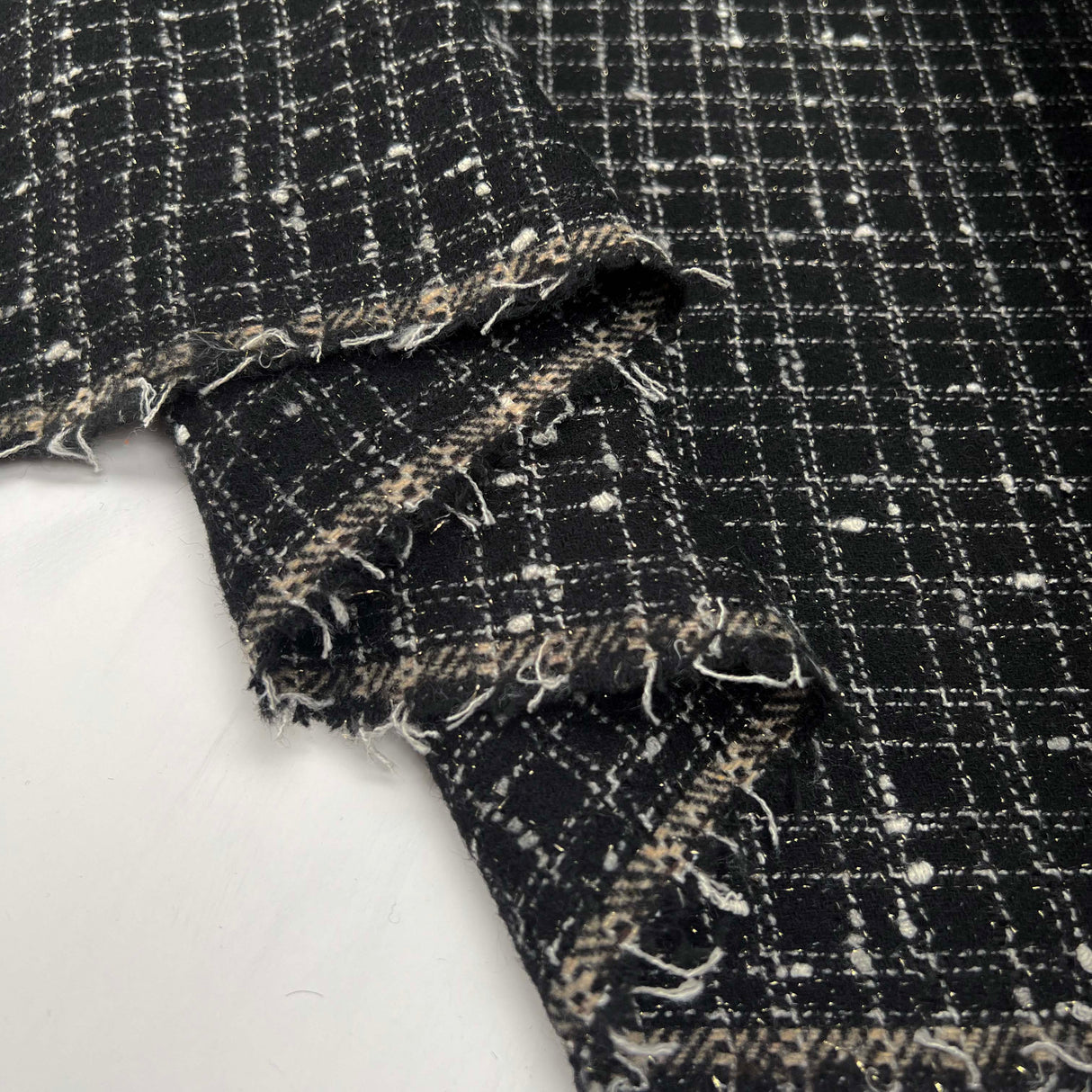 Slater Polyester Wool Mix Black Check Boucle Woven Coating Fabric Fold
