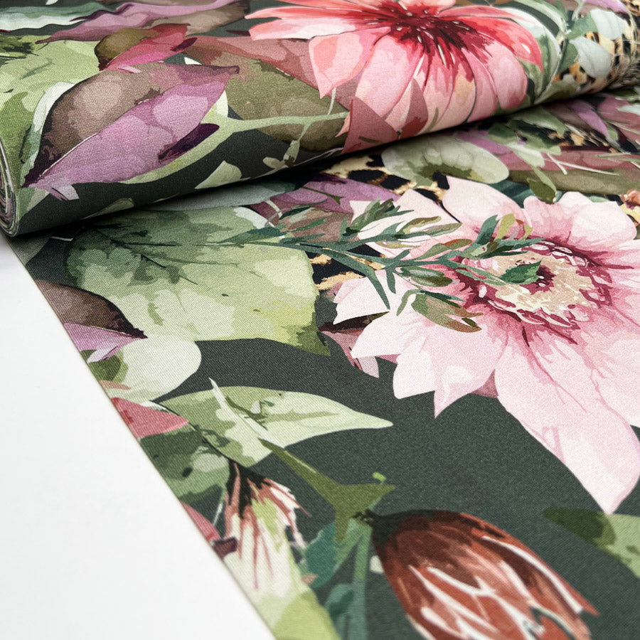 Stof Viscose Jersey Wild Eden Green Pink Floral Cheetah Bold Abstract Print Knit Elastane Fabric Bolt