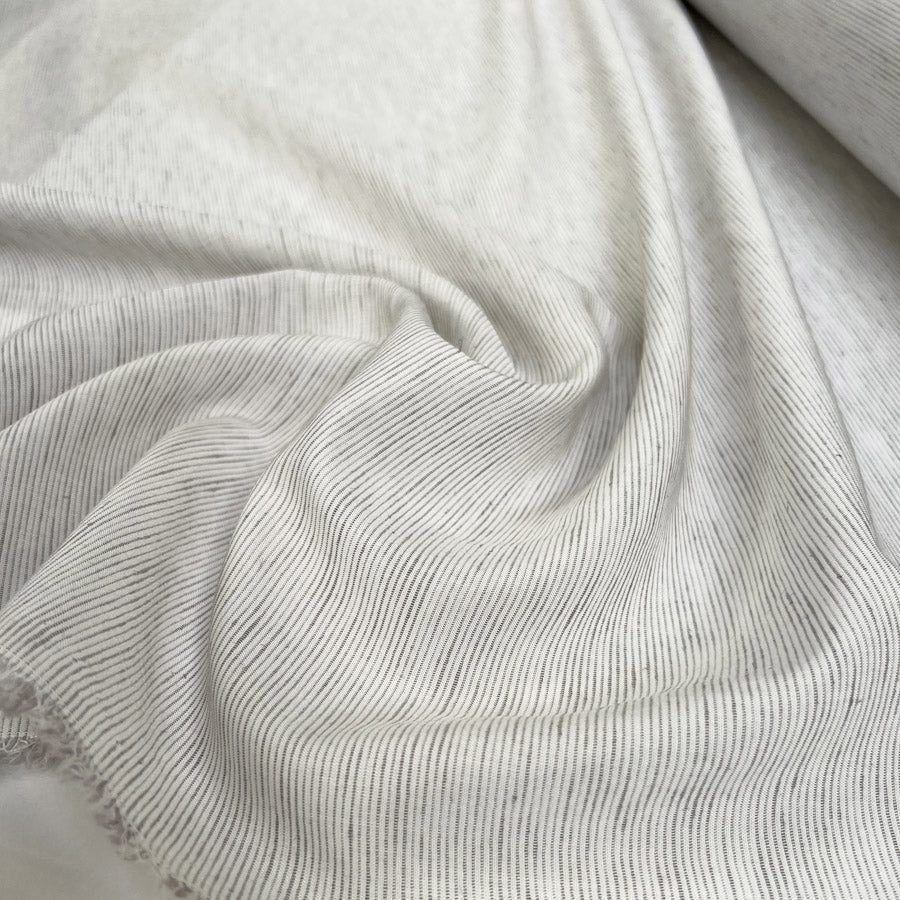 Stripeaway Linen Mix Grey Viscose Ecru Woven Shirting Fabric CU