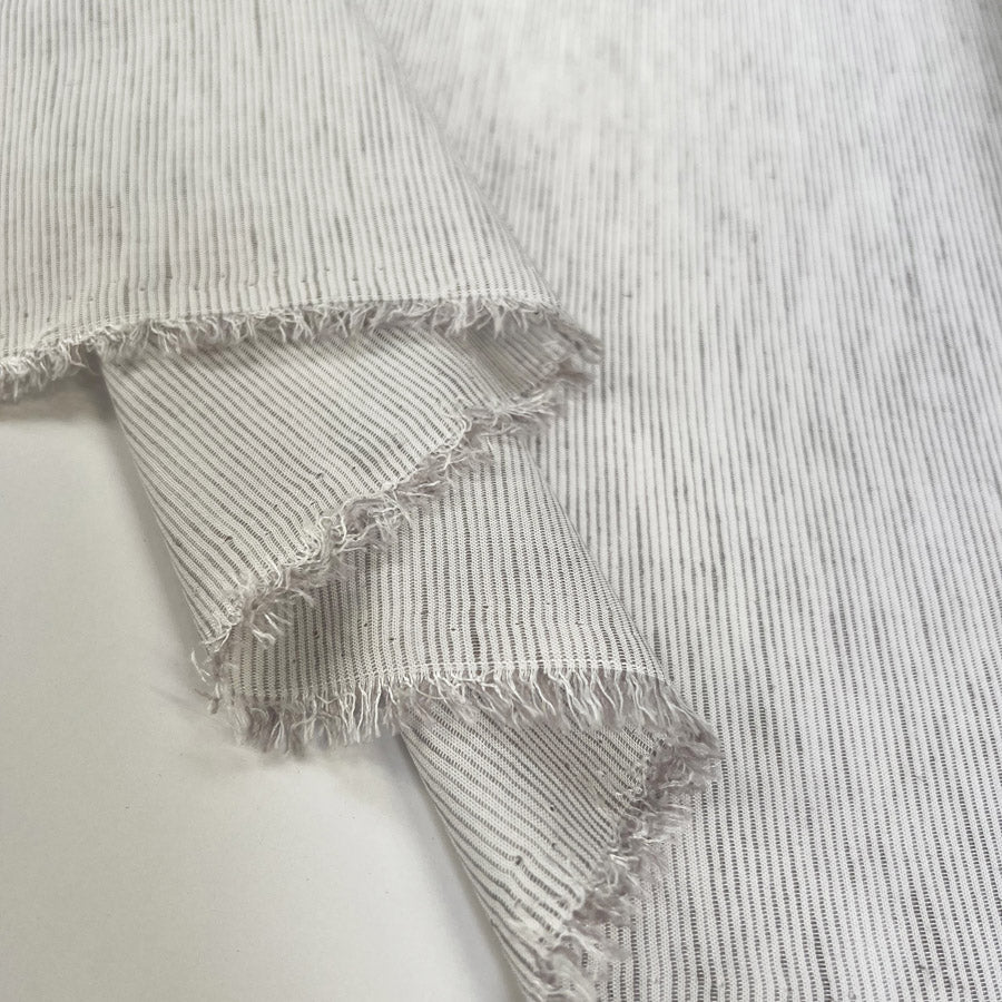 Stripeaway Linen Mix Grey Viscose Ecru Woven Shirting Fabric Fold