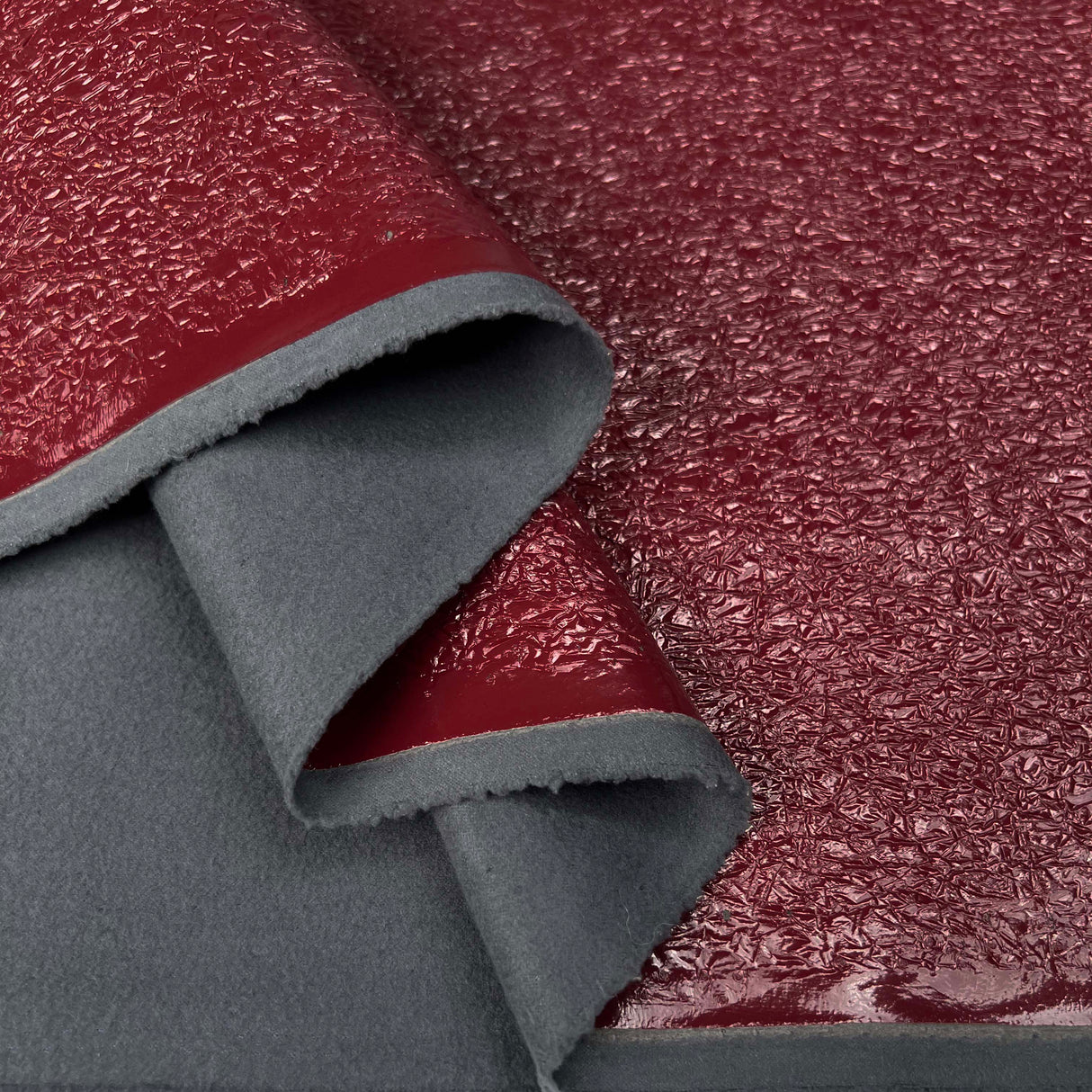 Thrille Red Faux Leather Polyester Grey Brushed Reverse Crackle Fabric Fold