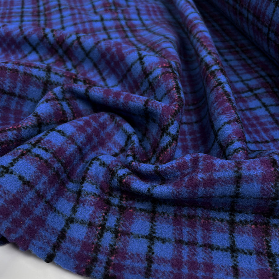 Violetta Check Coating Wool Cashmere Blue Purple Black Italian Woven Fabric CU