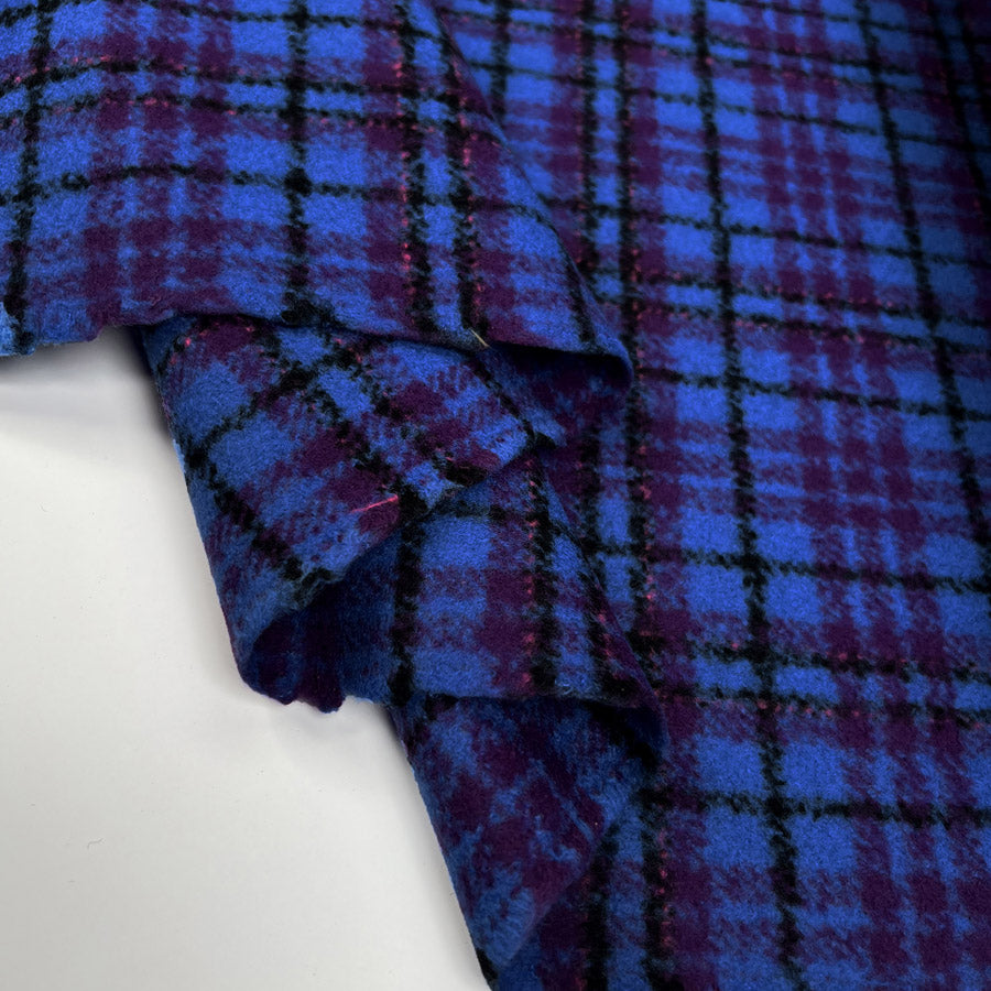 Violetta Check Coating Wool Cashmere Blue Purple Black Italian Woven Fabric Fold