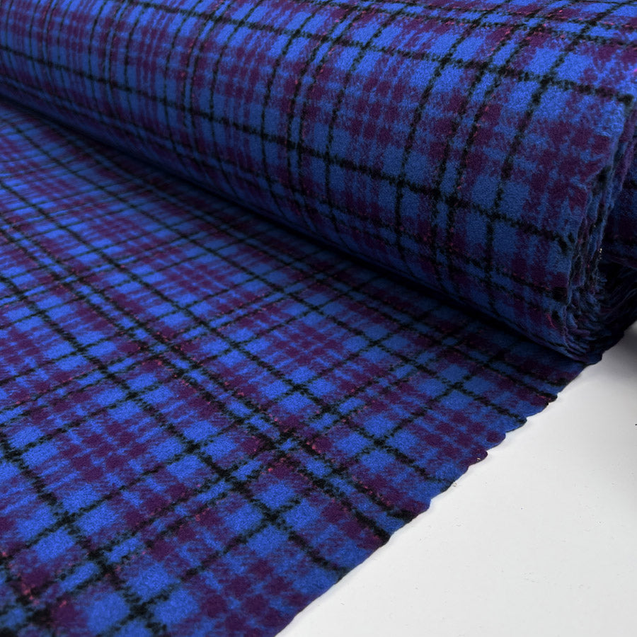 Violetta Check Coating Wool Cashmere Blue Purple Black Italian Woven Fabric Roll