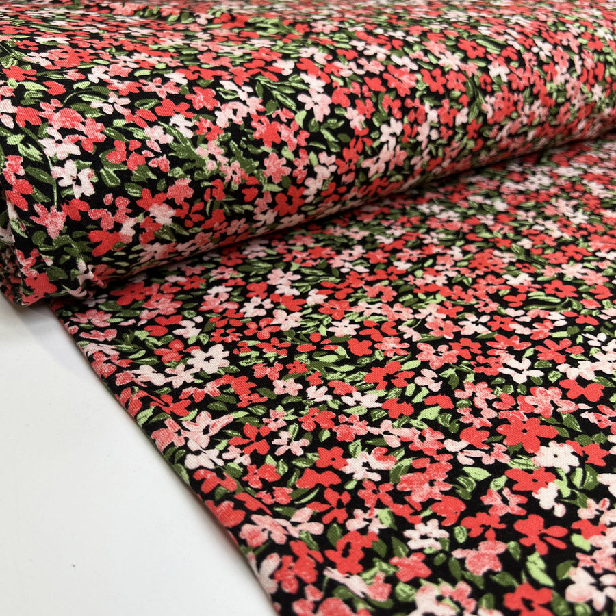 Viscose Jersey Summerfield Elastane Pink Red Black Floral Stretch Knit Dress Fabric Bolt