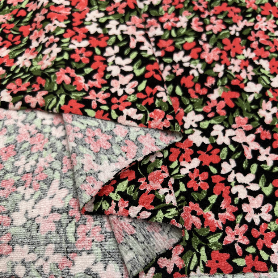 Viscose Jersey Summerfield Elastane Pink Red Black Floral Stretch Knit Dress Fabric Fold