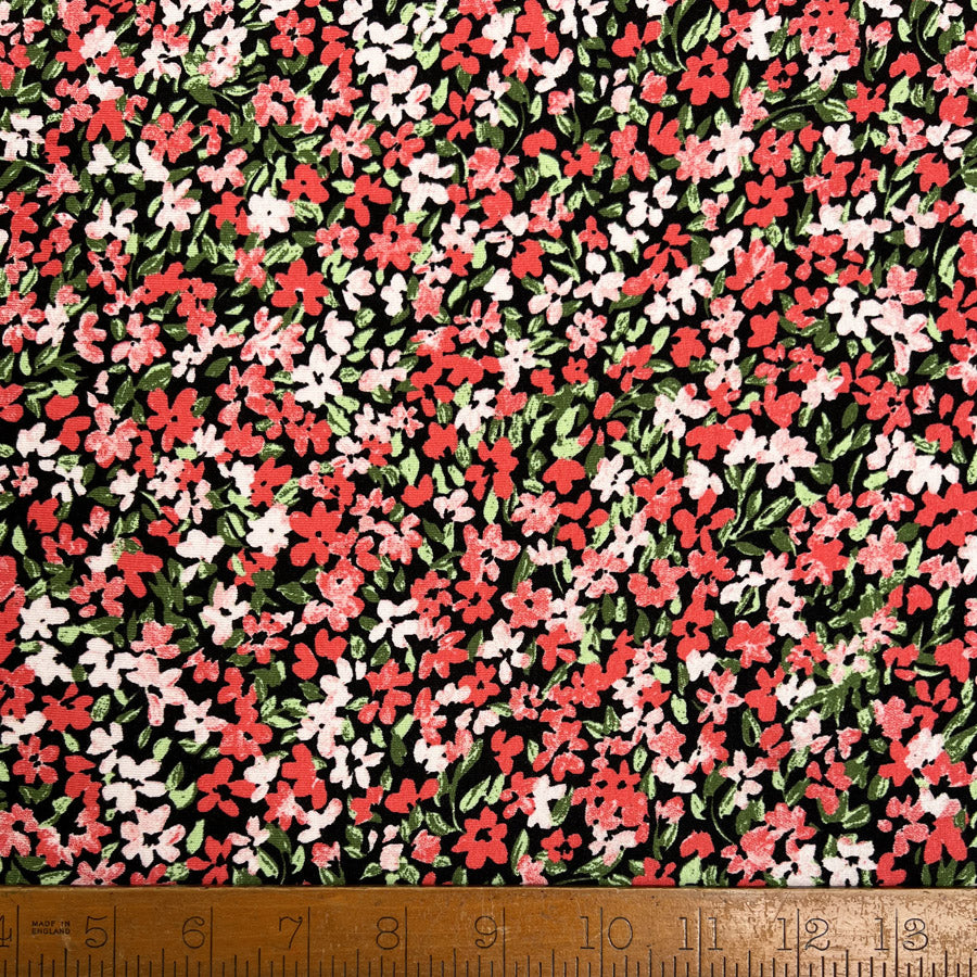 Viscose Jersey Summerfield Elastane Pink Red Black Floral Stretch Knit Dress Fabric Ruler