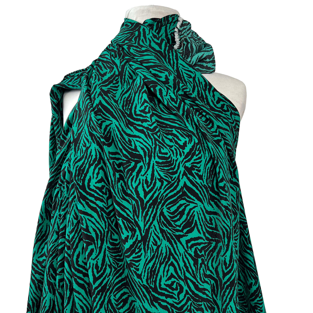 Wild_Zebra_Emerald_Green_Black_Polyester_Animal_Print_Dress_Fabric_Mannequin
