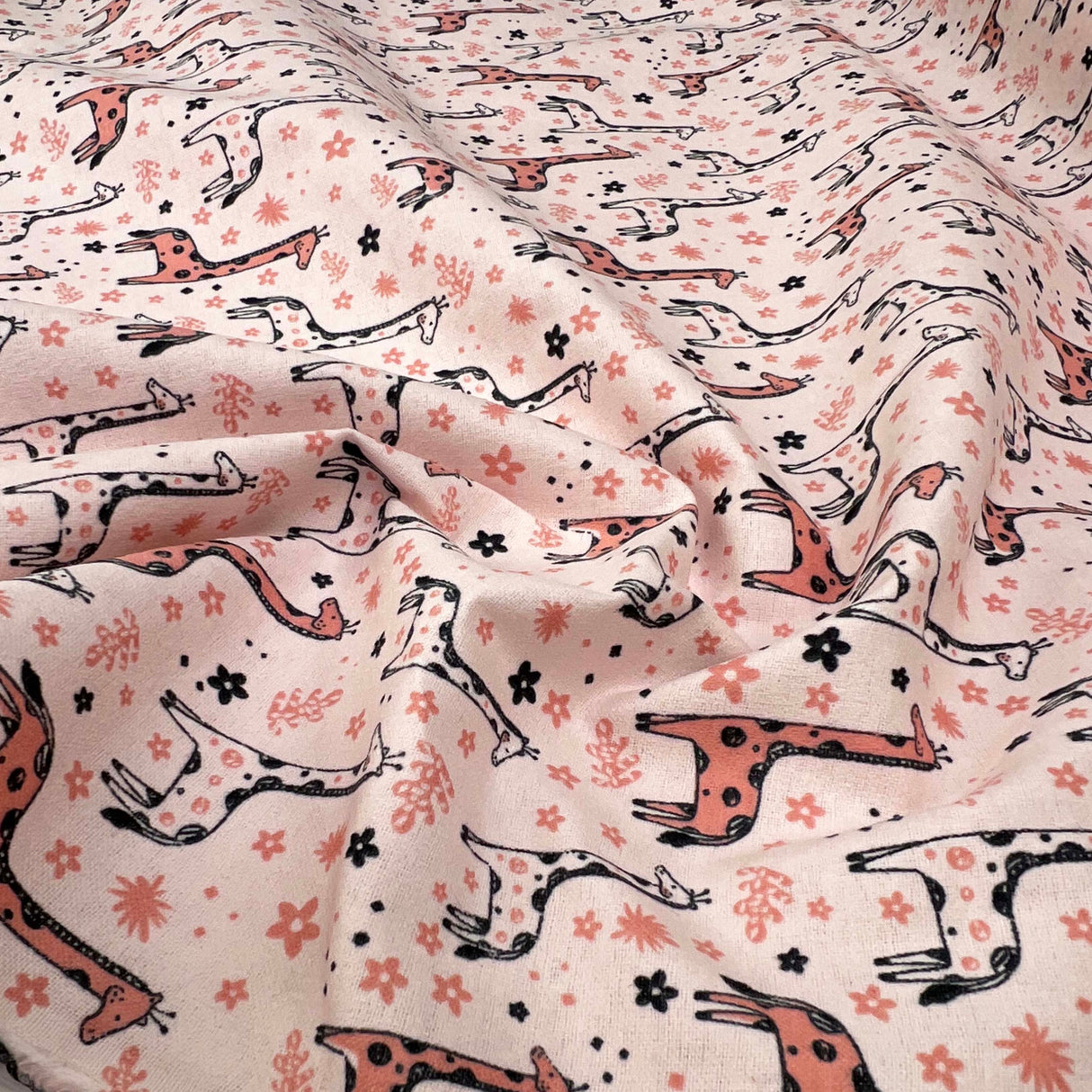Winceyette Giraffes Pink Black Cotton Polyester Soft Brushed Flannel Childrens Fabric CU