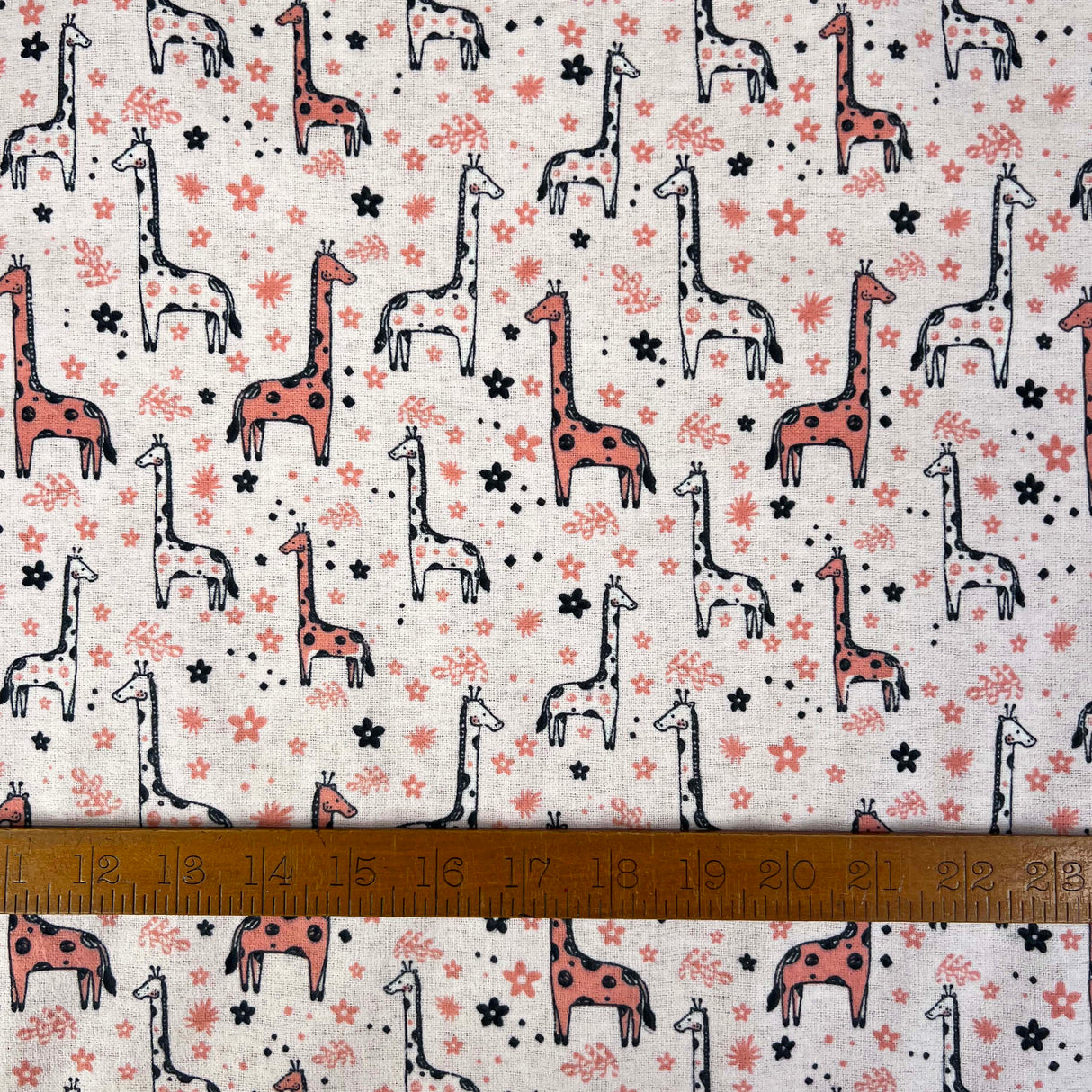 Winceyette Giraffes Pink Black Cotton Polyester Soft Brushed Flannel Childrens Fabric Ruler