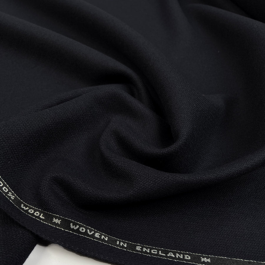 Wool Suiting Vertical Ribs Dark Navy British Woven Fabric CU