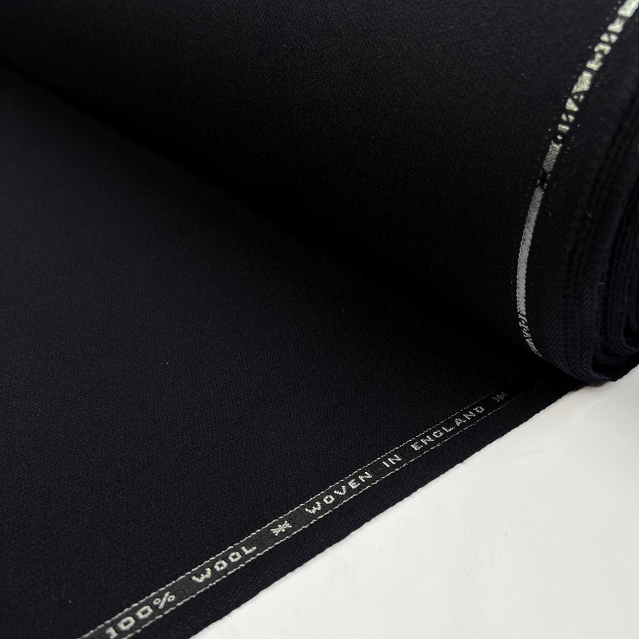Wool Suiting Vertical Ribs Dark Navy British Woven Fabric Roll