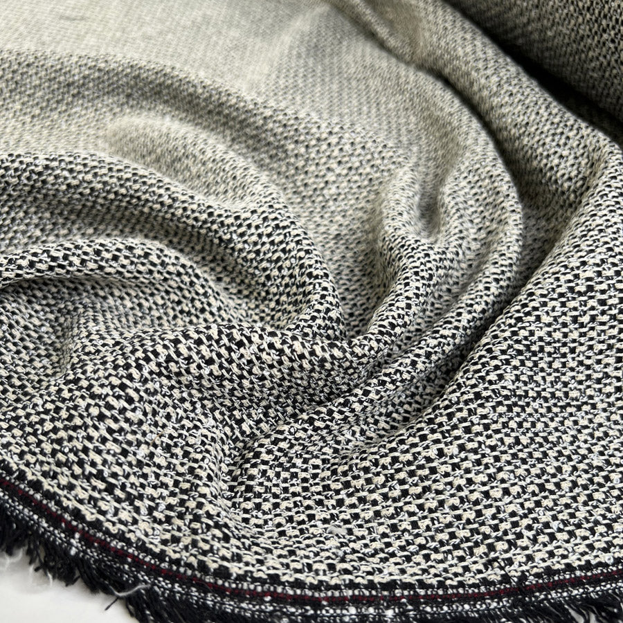 A Tweed Polyester Cotton Cream Black Woven Coating Fabric