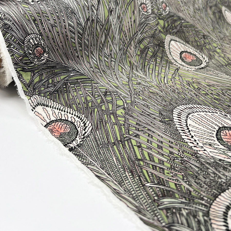 Albany 16 Momme Silk Mary Satin Print Green Abstract Dress Fabric Roll