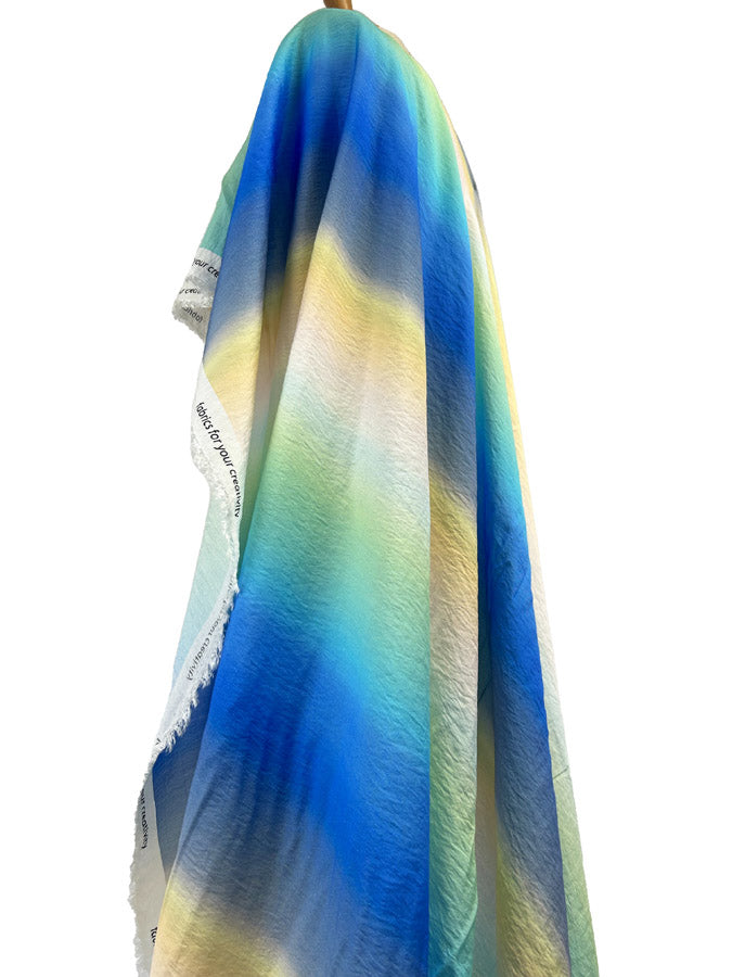 Aurora Viscose Nylon Ombre Tie Dye Blue Yellow Green Woven Dress Fabric Hang