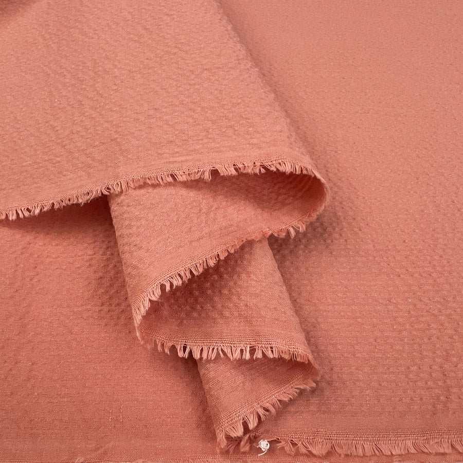 Austrian Seersucker Strawberry Milkshake Plain Salmon Cotton Woven Dress Fabric Fold