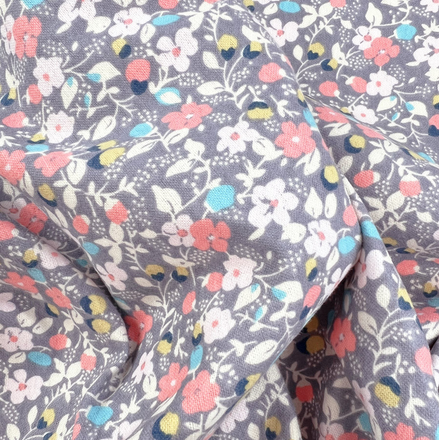 Autumnal Equinox Pastel Floral Grey Cotton Dressmaking Fabric