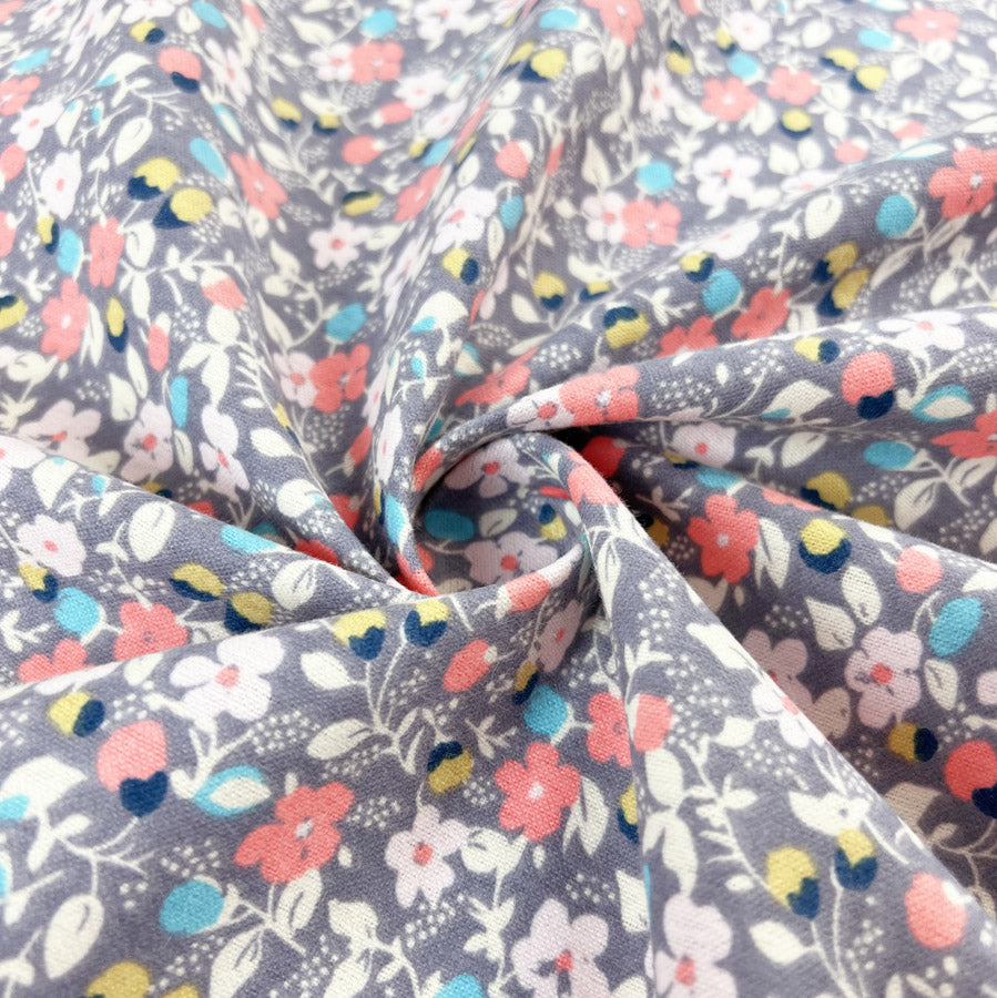 Autumnal Equinox Pastel Floral Grey Cotton Dressmaking Fabric Twist