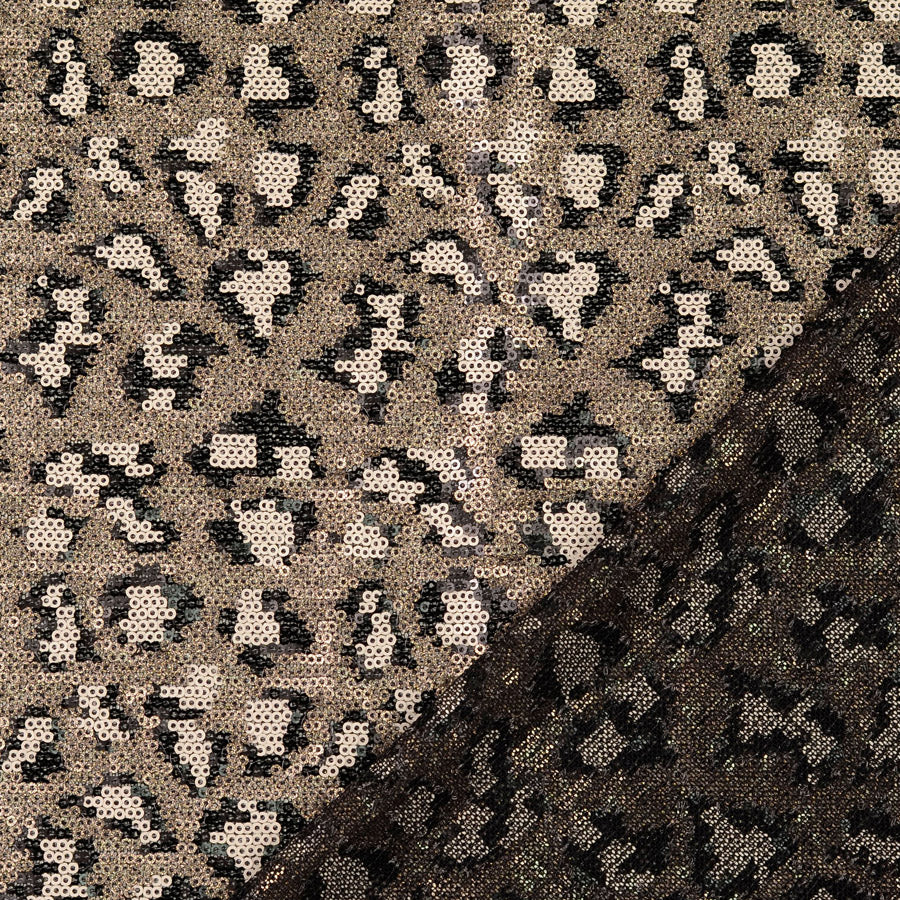 Bagheera Animal Print Sequin Gold Black Dressmaking Fabric Fold