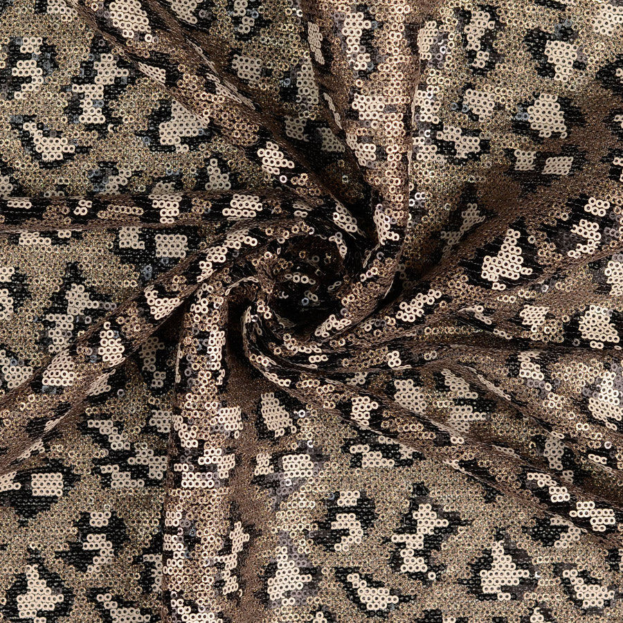 Bagheera Animal Print Sequin Gold Black Dressmaking Fabric Twist