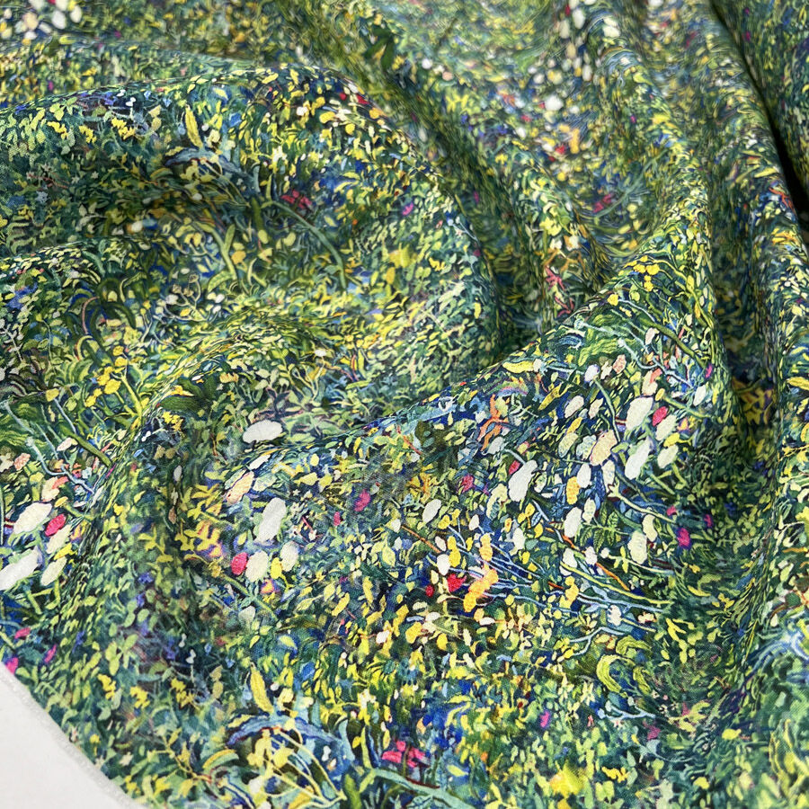 Bamboo Silk Meadow Whisper Green Floral Lightweight Dress Fabric