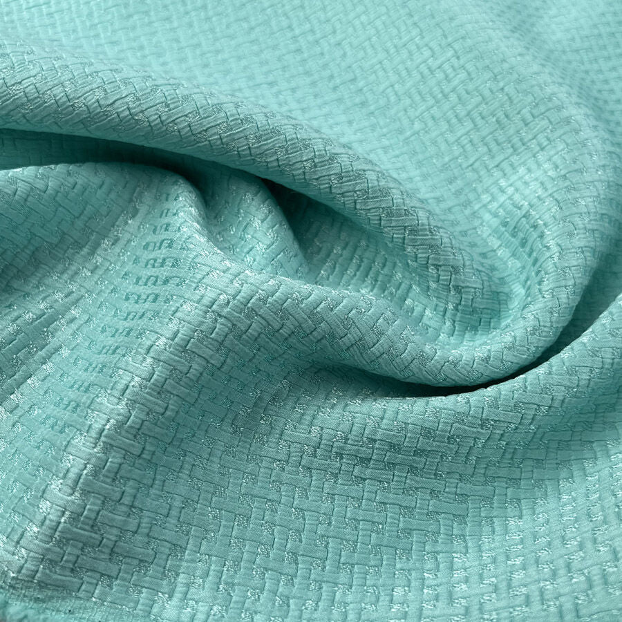 Basket Brocade Aqua Blue Polyester Italian Woven Dress Fabric