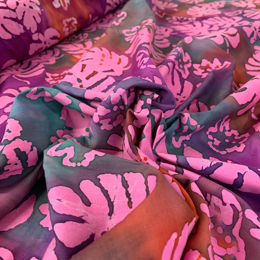 Batik Fabric Leaf Pink C Crinkle