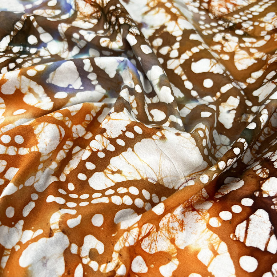 Batik Tribal Sunset Purple Orange White Abstract Cotton Woven Dress Fabric