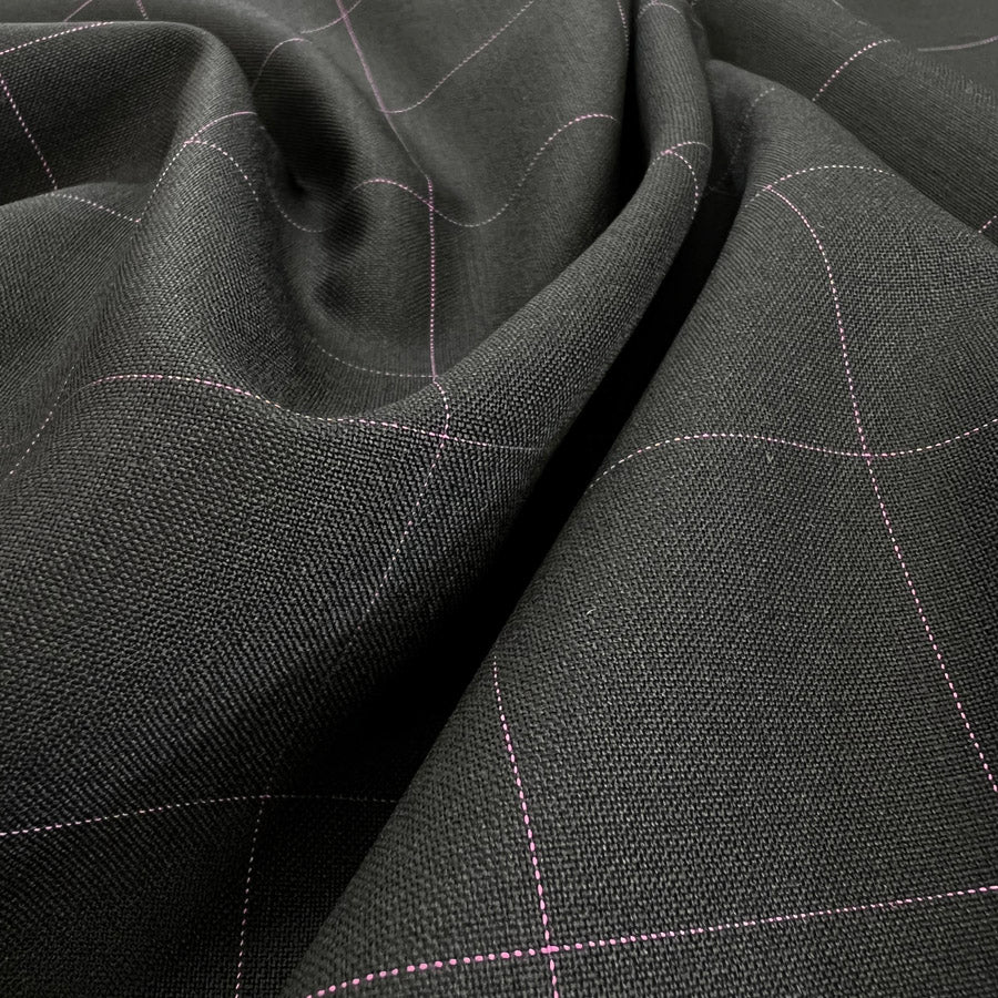Black And Pink Pane Check Italian Wool Suiting Euphoria