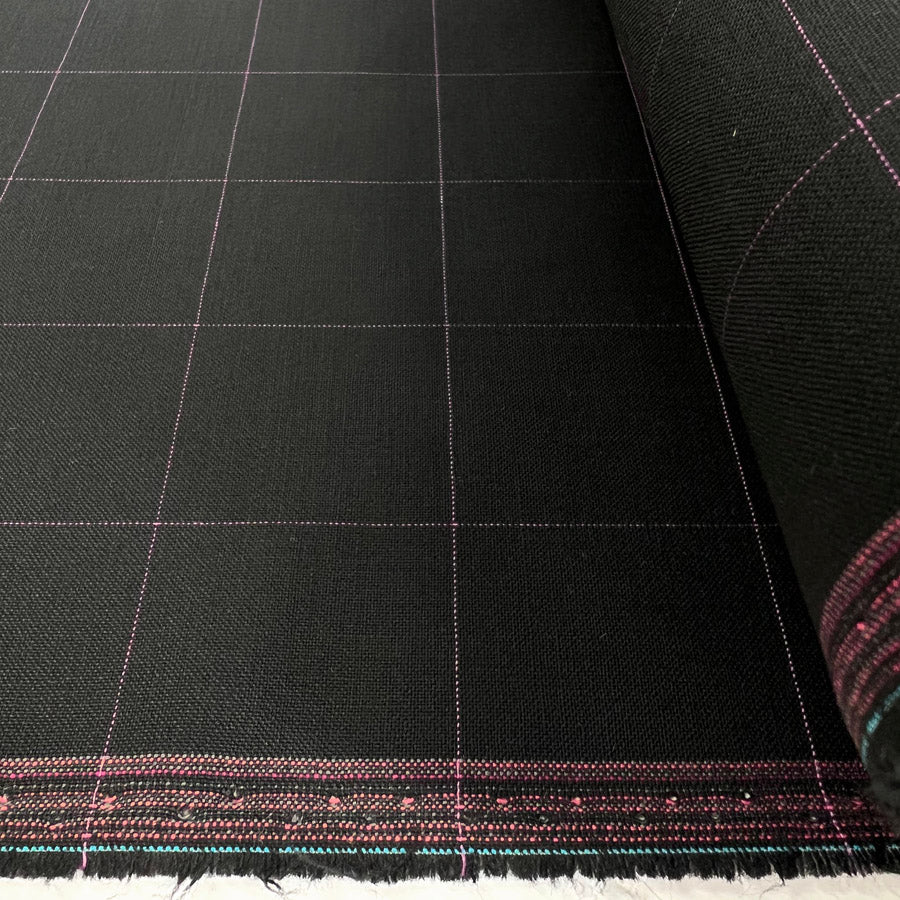Black And Pink Pane Check Italian Wool Suiting Euphoria Roll