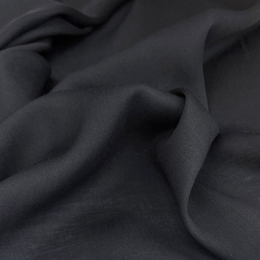 Black Polyester Viscose Dressmaking Fabric Linen Look Voile Cu2