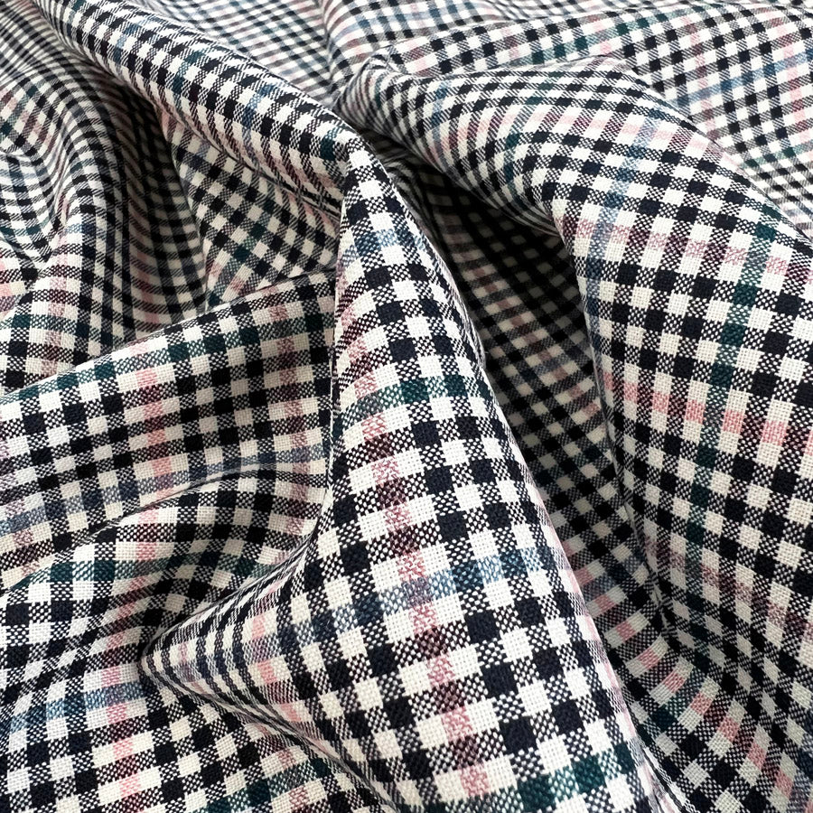 Black White Pink Blue Green Check Italian Wool Suiting Well Plaid