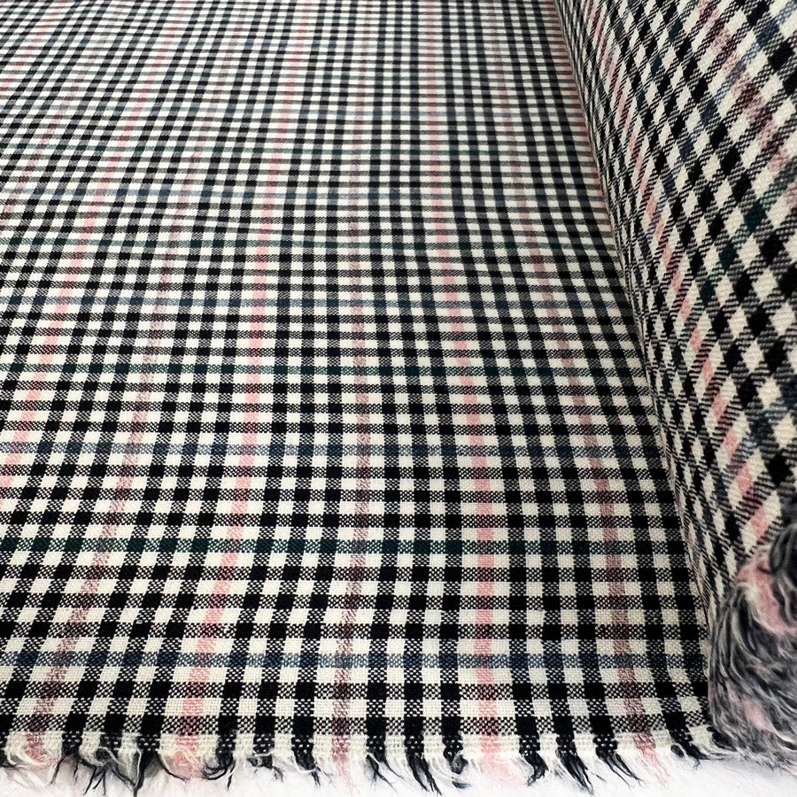 Black White Pink Blue Green Check Italian Wool Suiting Well Plaid Roll