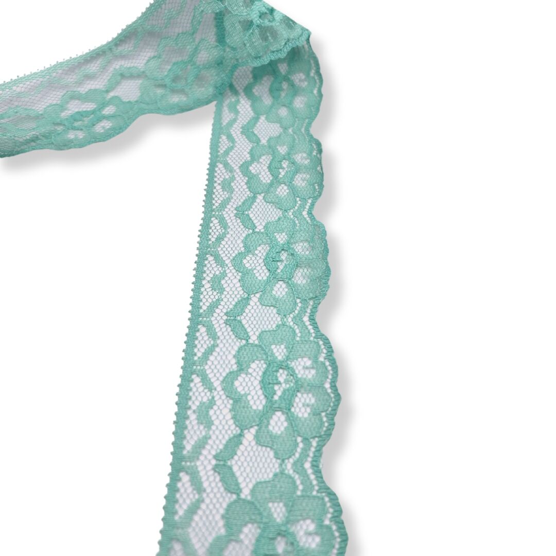 Blue Polyester Flat Lace Net Trimming Hannah Turquoise