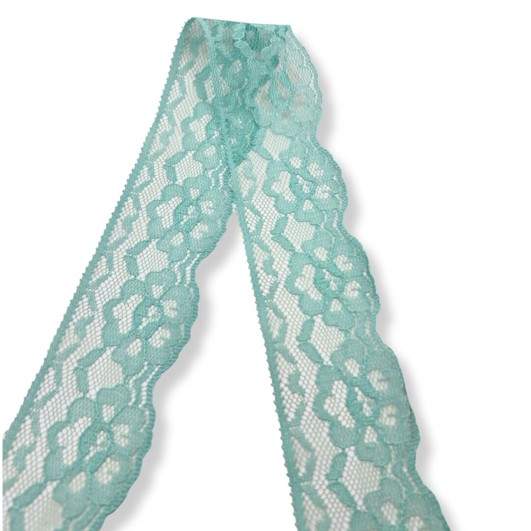 Blue Polyester Flat Lace Net Trimming Hannah Turquoise Fold