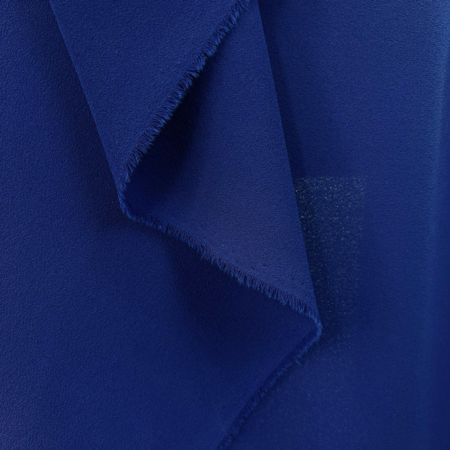 Blue Triple Crepe Polyester Dress Fabric Deep Royal Hang